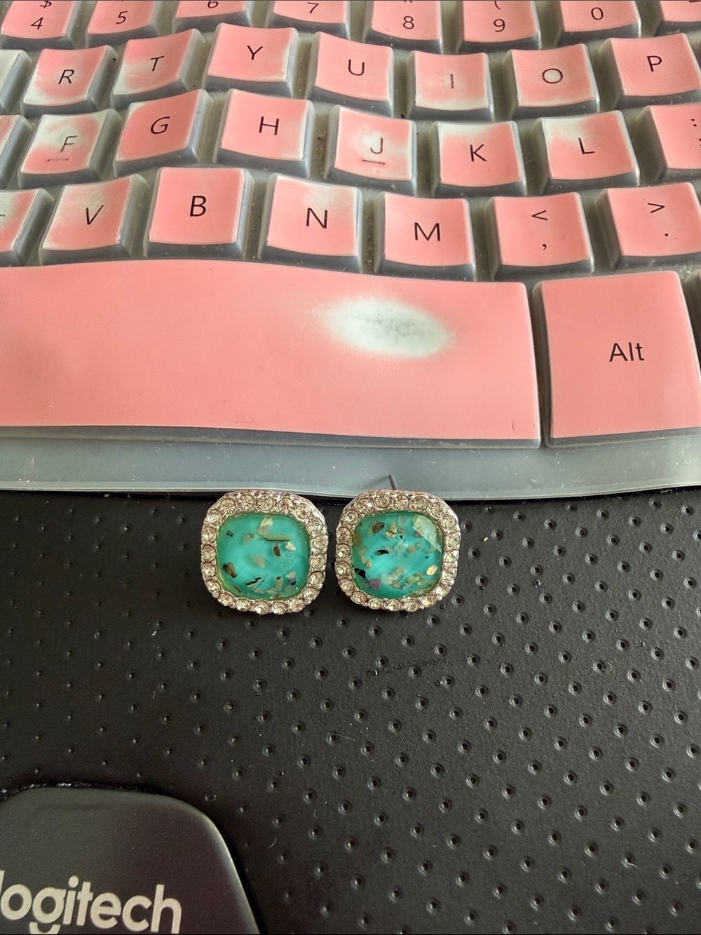 Turquoise Stone Halo Stud Earrings